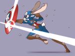  captain_america cosplay disney female judy_hopps lagomorph mammal marvel purple_eyes rabbit superhero zootopia 