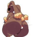 anthro balls big_butt black_sclera brown_body butt elchilenito frown generation_4_pokemon genitals hi_res huge_butt looking_at_viewer looking_back lopunny male nintendo nude pokeball pokemon pokemon_(species) red_eyes solo thick_thighs wide_hips