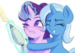  2017 blush duo equine female feral friendship_is_magic horn hug magic mammal my_little_pony purple_eyes raikoh-illust simple_background starlight_glimmer_(mlp) trixie_(mlp) unicorn white_background 