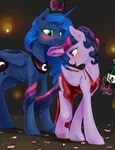  2017 blue_eyes blue_hair blush cutie_mark duo equine eyebrows eyelashes eyeshadow feathered_wings feathers female feral friendship_is_magic fur hair horn inside jewelry magic makeup mammal my_little_pony necklace princess_luna_(mlp) purple_eyes silfoe smile standing twilight_sparkle_(mlp) winged_unicorn wings 