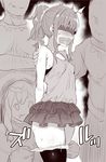  2girls bare_shoulders blindfold blush breasts character_mask commentary_request eromanga_sensei faceless faceless_male female_pervert frilled_skirt frills greyscale hand_on_another's_shoulder hetero izumi_sagiri jinno_megumi monochrome multiple_boys multiple_girls noripachi panties panty_pull pervert ponytail sideboob skirt small_breasts smile standing sweat tank_top thighhighs thighs underwear you_gonna_get_raped 