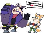 absurd_res bandanna canid canine canis clothed clothing dialogue duo english_text eye_patch eyewear fox fox_mccloud fully_clothed green_eyes hi_res janjauwu kerchief looking_at_another male mammal nintendo simple_background star_fox text wolf wolf_o&#039;donnell