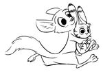  anthro arctic_fox black_and_white canine carrying disney duo female fox fuel_(artist) fur jack_savage lagomorph male mammal monochrome rabbit running simple_background size_difference skye_(zootopia) white_background zootopia 