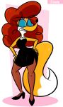 absurd_res anthro big_tail black_clothing black_dress canid canine claudette_dupri clothing dress female footwear fox fur hair hi_res looney_tunes mammal new_looney_tunes orange_body orange_fur shoes solo sparksaxel tail warner_brothers yellow_body