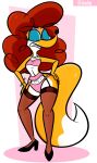 absurd_res anthro big_butt big_tail butt canid canine claudette_dupri clothing female footwear fox fur hair hi_res lingerie looney_tunes mammal new_looney_tunes orange_body orange_fur panties shoes solo sparksaxel tail underwear warner_brothers yellow_body