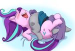  2017 69_position alcor90 blush cutie_mark dialogue duo earth_pony english_text equine eyes_closed female feral friendship_is_magic hair hi_res horn horse mammal maud_pie_(mlp) my_little_pony open_mouth oral pony purple_hair sex starlight_glimmer_(mlp) text unicorn 