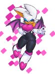 2024 absurd_res anthro bat blue_eyeshadow boots breasts clothing eyelashes eyeshadow female footwear gloves green_eyes hand_on_hip handwear hi_res jamoart looking_at_viewer makeup mammal membrane_(anatomy) membranous_wings narrowed_eyes rouge_the_bat sega smile smirk solo sonic_the_hedgehog_(series) tan_body white_body wings