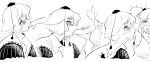  2girls armpits blush breasts closed_eyes frogsnake hand_in_mouth hat inubashiri_momiji licking licking_another&#039;s_hand licking_armpit licking_finger monochrome multiple_girls open_mouth oral sexually_suggestive sweat tokin_hat touhou x-ray 