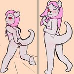  2017 absurd_res anthro black_nose blush cub cum cum_inside digital_media_(artwork) female flat_chested fur grey_fur hair hi_res mammal nude pink_hair pyravia pyravia_(artist) red_eyes simple_background sketch smile solo young 