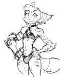 2024 :3 anthro biped bra bulge choker clothing cybernetic_arm cybernetic_limb digital_media_(artwork) ear_piercing ear_ring guoh gynomorph hands_on_own_hips intersex jewelry lombax mammal monotone_background necklace panties piercing portrait ratchet_and_clank ring_piercing rivet_(ratchet_and_clank) simple_background sketch smile solo sony_corporation sony_interactive_entertainment three-quarter_portrait underwear white_background