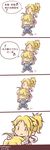  4koma :&lt; absurdres ahoge armor artist_name artoria_pendragon_(all) batkangaroo beamed_eighth_notes blonde_hair blush carrying chibi comic commentary dated eighth_note fate/apocrypha fate/stay_night fate_(series) highres mordred_(fate) mordred_(fate)_(all) mother_and_daughter multiple_girls music musical_note no_nose on_person ponytail saber shoulder_carry singing translated triangle_mouth 