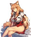  animal_ear_fluff animal_ears bare_legs blush breasts brown_eyes brown_hair cleavage commentary_request fate/extra fate/extra_ccc fate/extra_ccc_fox_tail fate/grand_order fate_(series) fox_ears grin hair_between_eyes large_breasts lifted_by_self long_hair looking_at_viewer melon22 red_ribbon red_skirt ribbon short_sleeves skirt skirt_lift smile solo suzuka_gozen_(fate) thighs very_long_hair 