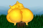 absurd_res anthro anus big_butt blush blushing_at_viewer butt crouching grass_field hi_res homer_simpson huge_butt human humanoid looking_at_viewer male mammal mewl1n nude obese obese_male outside overweight overweight_male puffy_anus smile solo the_simpsons thick_thighs tree_stump yellow_body yellow_skin