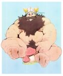  1boy absurdres bara beard belly blush brown_hair convenient_censoring dungeon_meshi dwarf facial_hair fake_horns fat fat_man feet full_body hairy helmet highres horned_helmet horns jewelry komboochie_(cursedmarked) long_beard male_focus manboobs muscular muscular_male mushroom navel navel_hair nipples pectorals senshi_(dungeon_meshi) sitting soles solo sparse_arm_hair sparse_leg_hair thick_mustache thick_navel_hair thick_thighs thighs toe_ring very_long_beard 