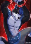 abs absurd_res anthro arms_tied bdsm bondage bound canid canine canis devious_grin hi_res kuro_(kur0z) littlebadwolf male mammal muscular rope solo space star submissive submissive_male wolf