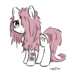 bandage bandaged_leg cutie_mark earth_pony equid equine fan_character female fur hair hasbro hi_res horse looking_at_viewer mammal mane my_little_pony pink_hair pink_mane pink_tail pony scar self-harm_scars simple_background solo tail tsuko_(tuskonline) tuskonline white_background white_body white_fur