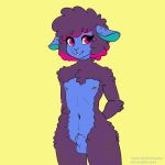 anthro blue_body bovid caprine fur hi_res krispycr male mammal pink_eyes purple_body purple_fur purple_wool sheep simple_background solo wool_(fur)