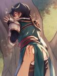  2boys against_tree ass_grab bent_over black_hair blue_eyes blush cain_(granblue_fantasy) ear_blush from_behind granblue_fantasy groping heart highres konsui_(grcoma) male_focus multiple_boys outdoors pov pov_hands puff_of_air reinhardtzar short_hair size_difference solo_focus spoken_heart tearing_up tree yaoi 