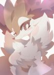 2024 absurd_res ambiguous_gender anthro big_ears blush blush_lines braixen eyelashes fur generation_6_pokemon hi_res inner_ear_fluff nintendo nyaswitchnya pokemon pokemon_(species) red_eyes red_nose simple_background solo tuft white_body white_fur yellow_body yellow_fur