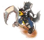  anthro canine clothed clothing ehbear female fur hair looking_at_viewer mammal melee_weapon polearm scythe simple_background solo standing weapon 