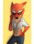  2017 anthro canine clothed clothing disney eyewear fox green_eyes hand_on_hip looking_at_viewer male mammal midriff nick_wilde solo sprinkah sunglasses zootopia 