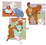 2024 absurd_res age_difference animal_crossing anthro ball_tuft balls bed belly bent_over big_balls big_butt blonde_hair blush bottomwear boxer_briefs brown_body brown_fur brownieclop butt canid canine clothed clothing colored cuddling daddy_kink desk dialogue digital_drawing_(artwork) digital_media_(artwork) duo english_text footwear fur furniture genitals girly green_body green_fur hair hand_on_back heart_symbol hi_res holding_partner inside jacket lagomorph legwear leporid letterman_jacket looking_back lying male male/male mammal mature_anthro mature_male multicolored_body multicolored_fur multiple_scenes musk musk_clouds nintendo on_bed on_side overweight overweight_male pants pattern_clothing pattern_footwear pattern_legwear pattern_shirt pattern_socks pattern_thigh_highs pattern_thigh_socks pattern_topwear pink_clothing pink_footwear pink_legwear pink_socks pink_thigh_highs pink_thigh_socks presenting presenting_hindquarters rabbit raccoon_dog raised_tail sasha_(animal_crossing) shirt sitting socks standing striped_clothing striped_footwear striped_legwear striped_socks striped_thigh_highs striped_thigh_socks stripes table tail tanuki text thigh_highs thigh_socks thigh_socks_only tom_nook_(animal_crossing) topwear tuft two_tone_body two_tone_fur underwear undressing_between_scenes undressing_self white_body white_fur wide_hips younger_male