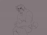 2021 2d_animation animated anthro barazoku bottomwear brown_background canid canine canis clothing digital_media_(artwork) domestic_dog flexing flexing_bicep grin male mammal melaisen muscular muscular_anthro muscular_male shorts simple_background sitting smile solo