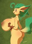  animal_ears ass big_breasts blitza blush breasts brown_eyes butt chalo chalosan chest_tuft eeveelution female fur furry green_hair hair huge_breasts hyper hyper_breasts leaf_tail leafeon nintendo nipples nude pink_nose pok&#233;mon pok&#233;morph pokemon pokemon_furry side_boob solo tail tuft video_games 