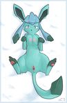  2008 anus black_nose blue_eyes breasts eeveelution fabuchs female glaceon looking_at_viewer multi_nipple nintendo nipples pawpads plain_background pok&#233;mon pokemon pussy signature solo teats video_games white_background 