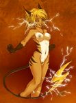  abstract_background anthro breasts dkid electricity female hair long_tail mammal nintendo nipples nude open_mouth plain_background pok&#233;mon pok&#233;morph pokemon pussy raichu red_background red_eyes rodent smile solo sparks stripes video_games 