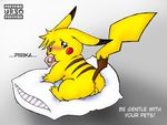  anus balls blush butt condom english_text feral male nintendo pikachu pillow pok&#233;mon pokemon pose solo text ursofofinho video_games 