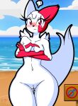  absurd_res angry anthro beach blush bodily_fluids breasts crossed_arms digital_media_(artwork) female fluffy fluffy_tail fur fur_markings generation_3_pokemon genital_fluids genitals hi_res innie_pussy looking_at_viewer lunaris_parukia markings navel nintendo nude nude_beach outside pokemon pokemon_(species) pussy red_markings seaside solo tail thigh_gap vaginal_fluids white_body white_fur zangoose zelia_(lunaris_parukia) 