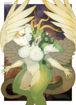  4_arms absurd_res anthro areola big_breasts breasts dragon feathered_wings feathers female fingers fur hair hi_res horn multi_arm multi_limb mythological_creature mythological_scalie mythology nipples nude osada scalie solo tail thick_thighs wings 