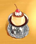  cherry dessert food food_focus fruit highres no_humans original pudding still_life tomma_mayuka whipped_cream 