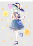  1girl black_hat blouse bow buttons eyeball fanny_pack food frilled_shirt_collar frilled_sleeves frills fruit full_body green_hair green_skirt hat hat_bow hat_ribbon heart hiyuu_(hiyualice) holding holding_food komeiji_koishi lemon lemon_slice ribbon shirt skirt solo third_eye touhou wide_sleeves yellow_bow yellow_ribbon yellow_shirt 