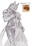  2024 anthro clothing dress embrace eye_contact felid feline female female/female final_fantasy final_fantasy_xiv hand_on_head hi_res hrothgar humanoid kiserinn larger_female looking_at_another mammal meme miqo&#039;te romantic romantic_couple signature size_difference sketch square_enix tail 