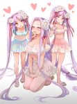  absurdly_long_hair alternate_costume bare_shoulders blush braid breasts cleavage crying euryale fate/stay_night fate_(series) flat_chest flower glasses gradient gradient_background hair_flower hair_ornament hair_ribbon heart kettle21 kneeling large_breasts long_hair midriff multiple_girls navel open_mouth panties purple_hair ribbon rider sandals see-through skirt stheno tears twintails underwear very_long_hair 