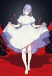  1girl absurdres barefoot black_hair blood breasts closed_eyes dress ebora full_body highres kuonji_alice large_breasts mahou_tsukai_no_yoru short_hair solo 