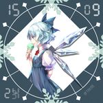  bad_id bad_pixiv_id banned_artist blue_bow blue_dress blue_eyes blue_hair bow cirno commentary_request dress food from_side hair_bow ice ice_cream ice_cream_cone ice_wings neck_ribbon profile puffy_short_sleeves puffy_sleeves red_ribbon ribbon short_hair short_sleeves solo touhou upper_body wings yuge_mugito 