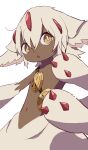  1girl :o ahoge animal_ear_fluff animal_ears bra child claws dark-skinned_female dark_skin extra_arms faputa flat_chest furry furry_female hair_between_eyes highres looking_at_viewer made_in_abyss monster_girl multiple_tails navel no_nipples nude open_mouth red_claws solo standing tail topless underwear upper_body white_background white_fur white_hair yellow_eyes zinckag 
