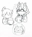  absurd_res anthro bow_tie canid canine canis container cup duo esperdica eyewear female female_operator fur glasses hayata_461 hi_res holding_object human latte_art lifewonders live_a_hero male mammal pen_(artwork) protagonist_(live_a_hero) server sketch text traditional_media_(artwork) wolf 