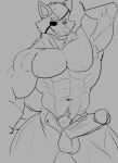 2024 abs anthro balls biceps big_balls big_penis black_and_white bottomwear cafeaubandage canid canine clothed clothing erection eye_patch eyewear five_nights_at_freddy&#039;s fox foxy_(fnaf) genitals looking_at_viewer male mammal monochrome muscular muscular_anthro muscular_male open_bottomwear open_clothing open_pants pants pecs penis scottgames sketch smile snout solo