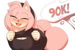 amy_rose anthro bent_over big_butt blush bodily_fluids breasts butt clothing cum eulipotyphlan female genital_fluids hair hedgehog mammal open_mouth pink_body sega short_hair simple_background smile solo sonic_the_hedgehog_(series) sweater thong topwear underwear zaviel