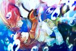  1boy 1girl ahoge bare_shoulders choking elbow_gloves fate/grand_order fate_(series) gloves open_mouth rama_(fate/grand_order) red_hair sita_(fate/grand_order) smile tears twintails 
