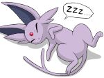  2024 4:3 ambiguous_gender digital_media_(artwork) eeveelution espeon feral fur generation_2_pokemon hi_res knight-of-syrinx nintendo pokemon pokemon_(species) purple_body purple_fur sleeping sound_effects tail text vowelless vowelless_sound_effect zzz 