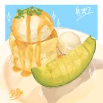  absurdres dessert food food_focus fruit highres ice_cream melon melon_slice no_humans original plate takisou_sou 