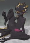 absurd_res anthro anus avian black_body feet genitals hi_res kaltespur kinryu_(aeternum) male penile_spines penis simple_background slit_(disambiguation) solo solo_focus spread_anus spreading talons tapering_penis toes tongue tongue_out
