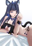  1girl animal_ears blue_eyes blue_hair bra breasts cat_ears cat_girl cat_lingerie cleavage cleavage_cutout clothing_cutout highres hololive hololive_english huge_breasts long_hair meme_attire naughty_face ouro_kronii panties redi_(rasec_asdjh) smile underwear virtual_youtuber 