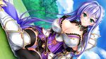  armor breasts cleavage green_eyes huge_breasts long_hair purple_hair tagme thighhighs thighs unionism_quartet 