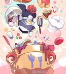  blush cape cooking copy_ability food gloves hat kirby kirby_(series) komoreg male_focus mask maxim_tomato meta_knight multiple_boys smile sword tomato weapon wings 